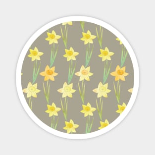 Yellow Watercolour Stemmed Daffodil Pattern on Khaki Magnet